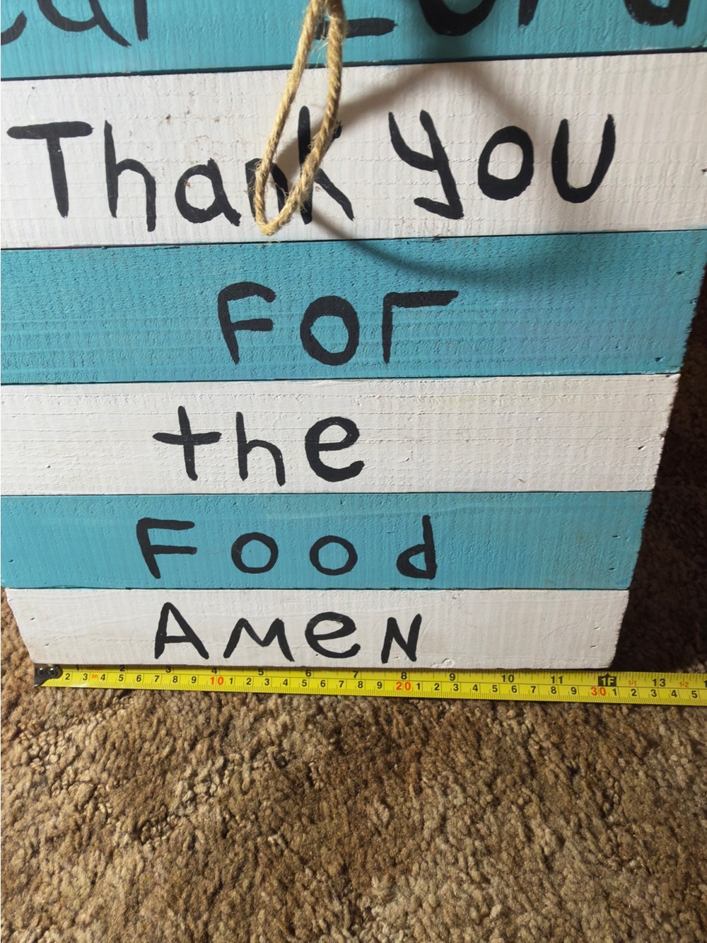 Striped Wood Wall Sign "Dear Lord Thank You For The Food Amen" - Blue & White - Picture 2 of 3